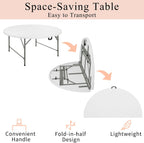 4 FT Round Folding Tables with Carrying Handle Lightweight Portable Plastic Commercial Table Steel Legs for Party, Dining, Wedding, Events, Picnic Indoor, Outdoor (White,1 Pack)
