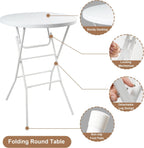 Folding Round Table, 32in Cocktail Table, High Top Table with Removable Legs, Foldable Bar Tables, Pub Tables for Weddings, Parties,Patio, Business Events (White, 32" Round - Set of 2)