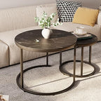 aboxoo Round Nesting Coffee Table Side Set of 2 End Tables for Living Room Bedroom Balcony,Black Faux Marble Wooden Table 23.6IN Accent Large Coffee Table with Steel Frame