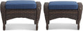HUMMUH Outdoor Ottoman-Patio Rattan Footstool with Cushions Blue