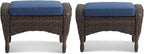 HUMMUH Outdoor Ottoman-Patio Rattan Footstool with Cushions Blue