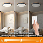 Dimmable Wood LED Flush Mount Ceiling Light, 5CCT 2700K-6000K Selectable Modern Round Close to Ceiling Lighting Fixtures, Minimalist Grey Ceiling Lamp for Living Room, Bedroom, Laundry Room