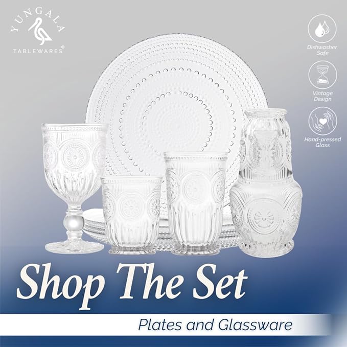 Yungala Vintage Wine Glasses,Set of 6 Glass Goblets for Water, Wine or Cocktails - Fancy Wine Glasses with a retro vibe. Sunflower Embossed Design on sturdy dishwasher-safe glasses.