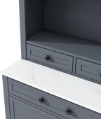 83.7inch High Kitchen Pantry, Wood Freestanding Tall Kitchen Hutch with 5 Storage Drawers and Adjustable Shelf, Display Cupboard Cabinet with Faux Marble Top for Dining Room, Set of 2 (2, Gray-TA1)