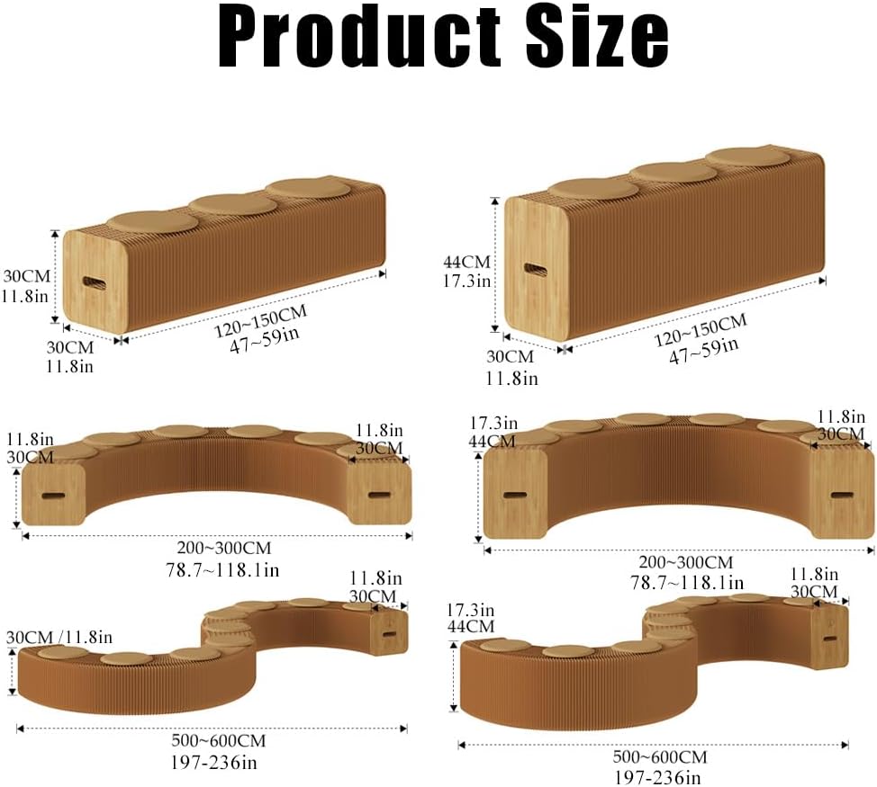 Folding Paper Stool Sofa Chair, Folding Paper Stool for Office,Reception Room,Living Room and Shopping Mall (Brown,Three seats-17.3in)