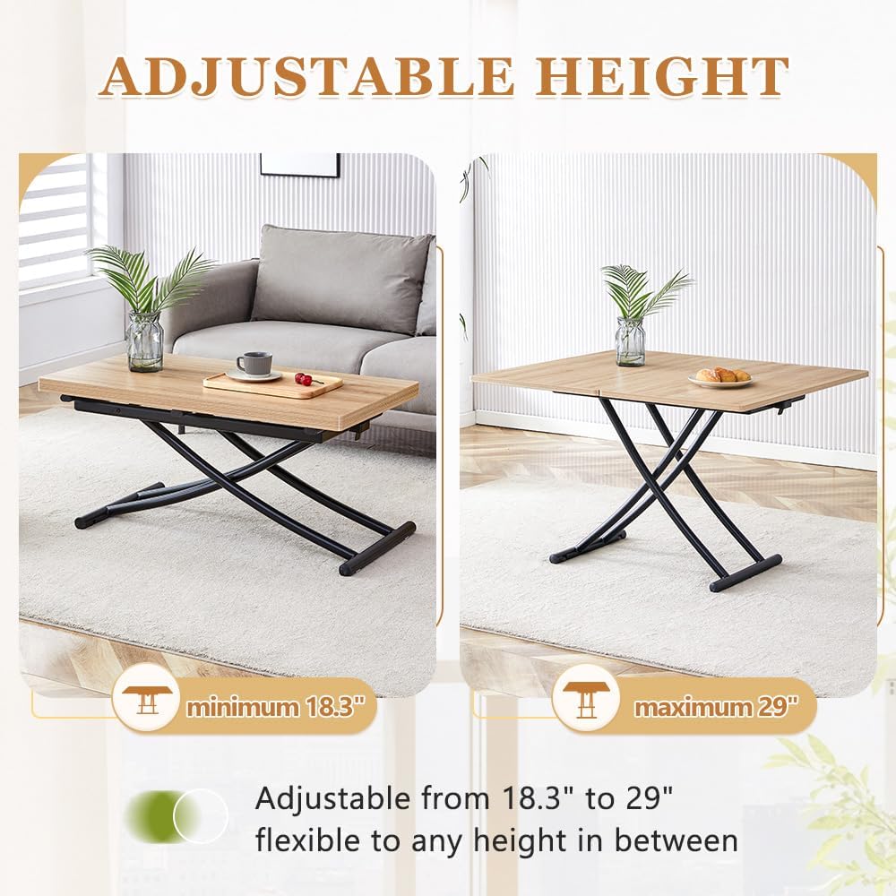 Adjustable Height Coffee Table to Dining Table, Lift Top Foldable Dining Table with Expandable Top & Wheels, Convertible Coffee Table for Small Spaces & Apartments