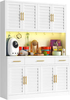 71" Tall Kitchen Pantry Cabinet, Metal Storage Cabinet, with 8 Doors & 6 Adjustable Shelves & 3 Drawer,Cupboard for Bathroom, Dinning Room, Kitchen, White