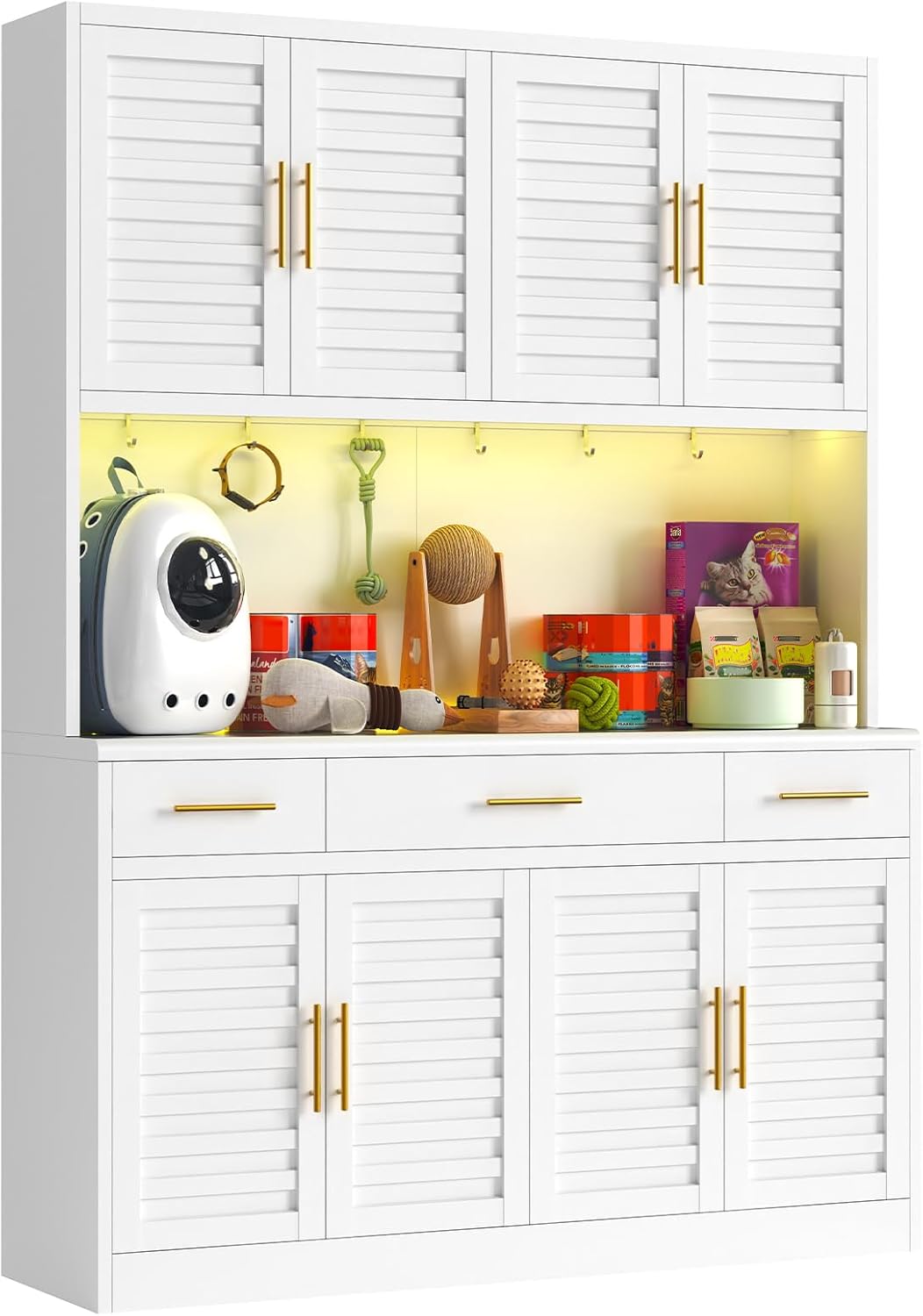 71" Tall Kitchen Pantry Cabinet, Metal Storage Cabinet, with 8 Doors & 6 Adjustable Shelves & 3 Drawer,Cupboard for Bathroom, Dinning Room, Kitchen, White