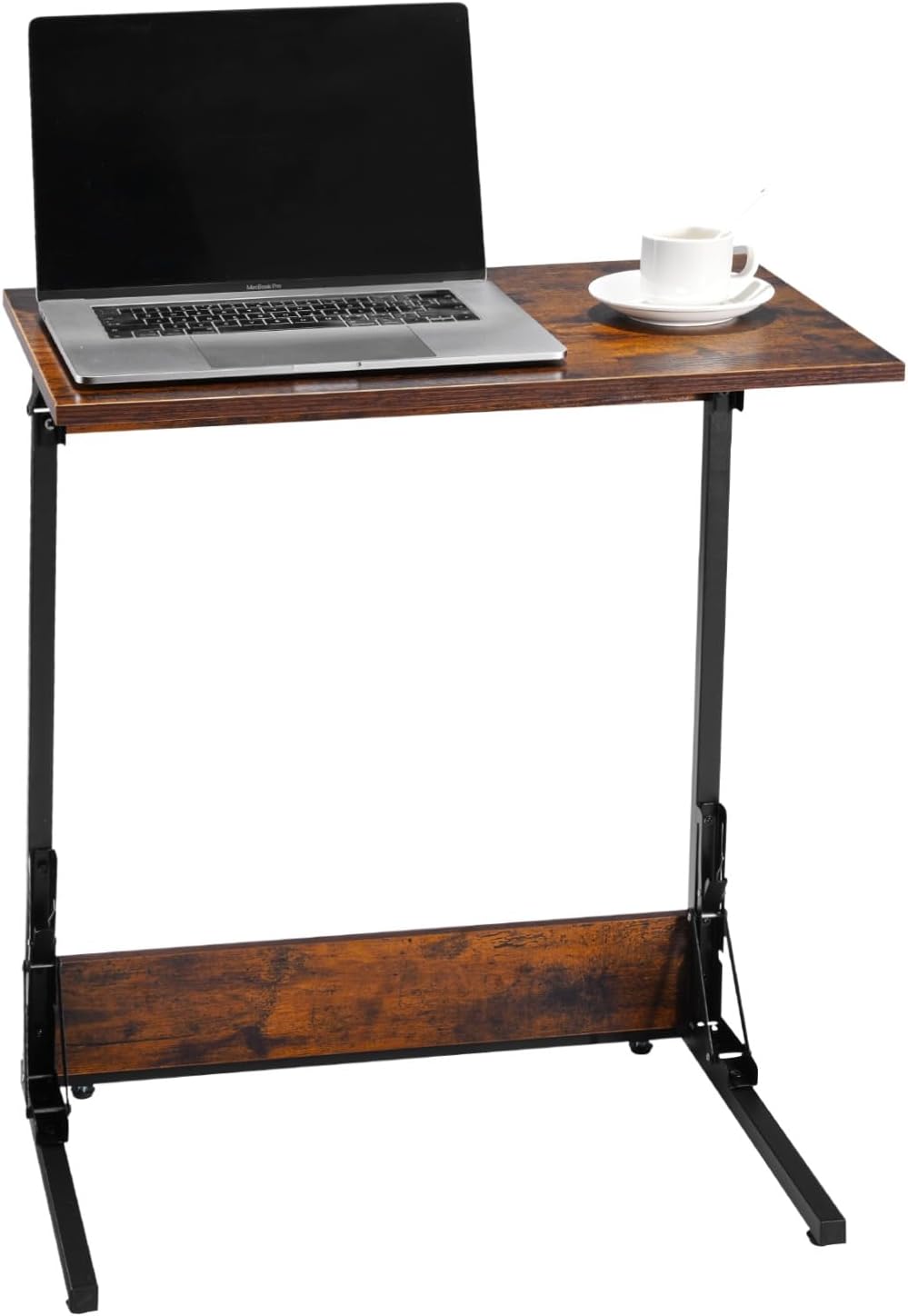 VEVOR C Table, Folding C Shaped End Table with Metal Frame & Adjustable Feet, Foldable C Shaped Side Table for Living Room Bedroom Office, 23.62 x 14.57 x 27.56 inch TV Tray, Brown and Black
