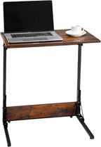 VEVOR C Table, Folding C Shaped End Table with Metal Frame & Adjustable Feet, Foldable C Shaped Side Table for Living Room Bedroom Office, 23.62 x 14.57 x 27.56 inch TV Tray, Brown and Black