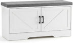 NEWBULIG Shoe Bench with Storage for Entryway, 39.4" Shoe Storage Bench | Modern Farmhouse 2-Doors Hidden Shoe Organizer Bench with Padded Cushion Seat & Adjustable Shelves for Mudroom Bedroom White