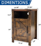 Brown Farmhouse Nightstand Set of 2, End Tables Set with Charging Station, Night Stand with Door and Storage Shelf, Sofa Side Table Living Room, Bedside Table for Bedroom