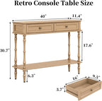 ARTPOWER Console Table for Entryway with 2 Drawers-Minimal Assembly,Retro Entryway Table with Storage Cabinets and Open Shelf,Narrow Long Couch Table Behind Sofa for Living Room,Foyer,Hallway,Natural