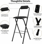27.5'' Tall Folding Bar Stool, Cushioned Padded Folding Stool with Back, Portable Adult Folding Chair, 275 lbs Load Capacity, Counter Height Seat for Kitchen, Living Room, Garden, Camping, Black
