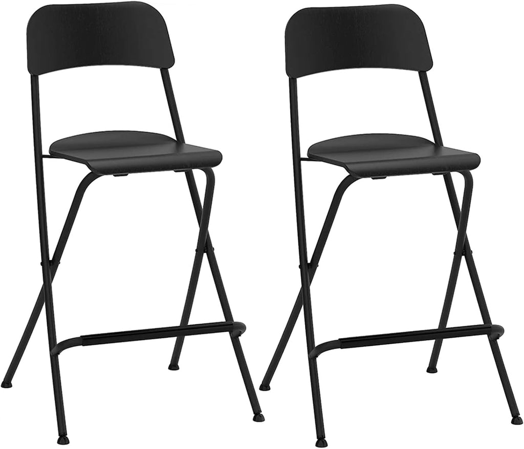 29 inch Folding Breakfast Bar Stool with Backrest,Counter Height Modern Tall Bar Stool for Kitchen Dining Room Office,Portable Bar Chair,Seat Height 74cm(Black,2PCS)