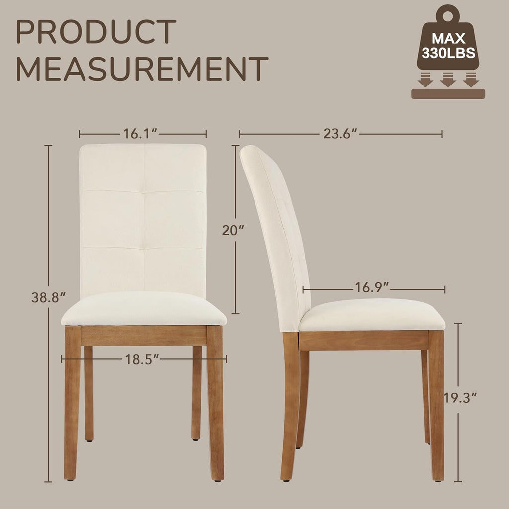 LSSBOUGHT Upholstered Kitchen & Dining Room Chairs with High Back, Linen Fabric Armless Dining Chairs with Solid Wood Legs for Dining Room and Kitchen (Beige, Set of 6)