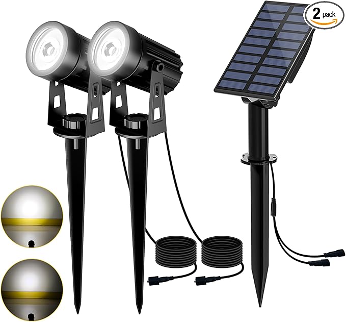 T-SUN Solar Spotlights Outdoor Waterproof, 2-in-1 Solar Landscape Spotlights LED Garden Spot Lights for Yard Tree Garden Pond Pool Area (White)