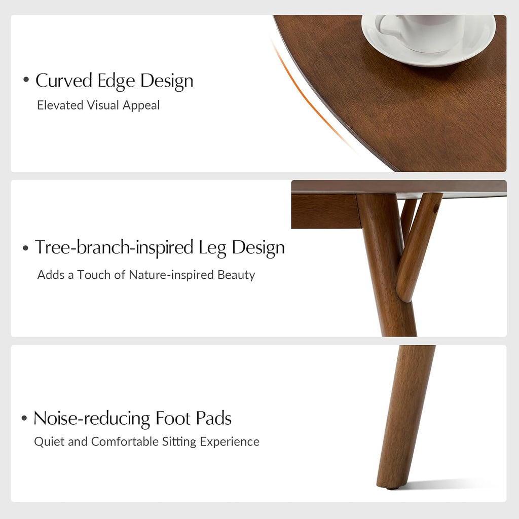 HULALA HOME Round Dining Table for 4, 45” Solid Wood Kitchen Table, Small Dinner Coffee Writing Table for Kitchen Dining Room, Save Space, Walnut