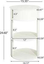Christopher Knight Home Pomme 3-Tier Metal Small Side Table, Narrow Bedside Table with Sliding Door Cabinet, Bedroom Decoration Organizer, Round End Table with Storage, Space Saving, Matte White