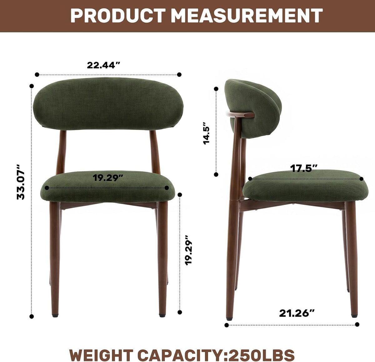 UVV Dining Chairs Set of 8, Metal Kitchen Chairs with Modern Fabric Upholstered for Dining Room, Green