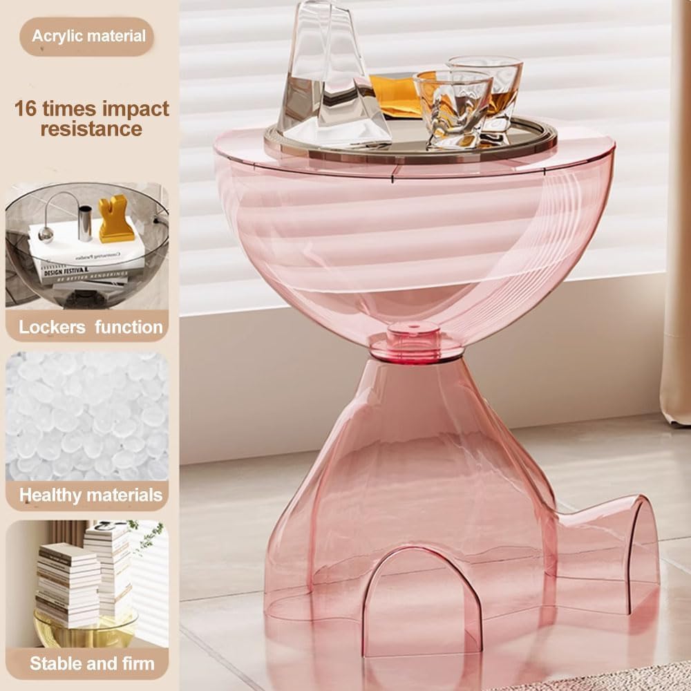 Circle Side Table, Round Modern End Table, Waterproof & Durable, Small Coffee Table for Living Room, Bedroom, Bedside, Versatile Accent Table - Transparent Pink