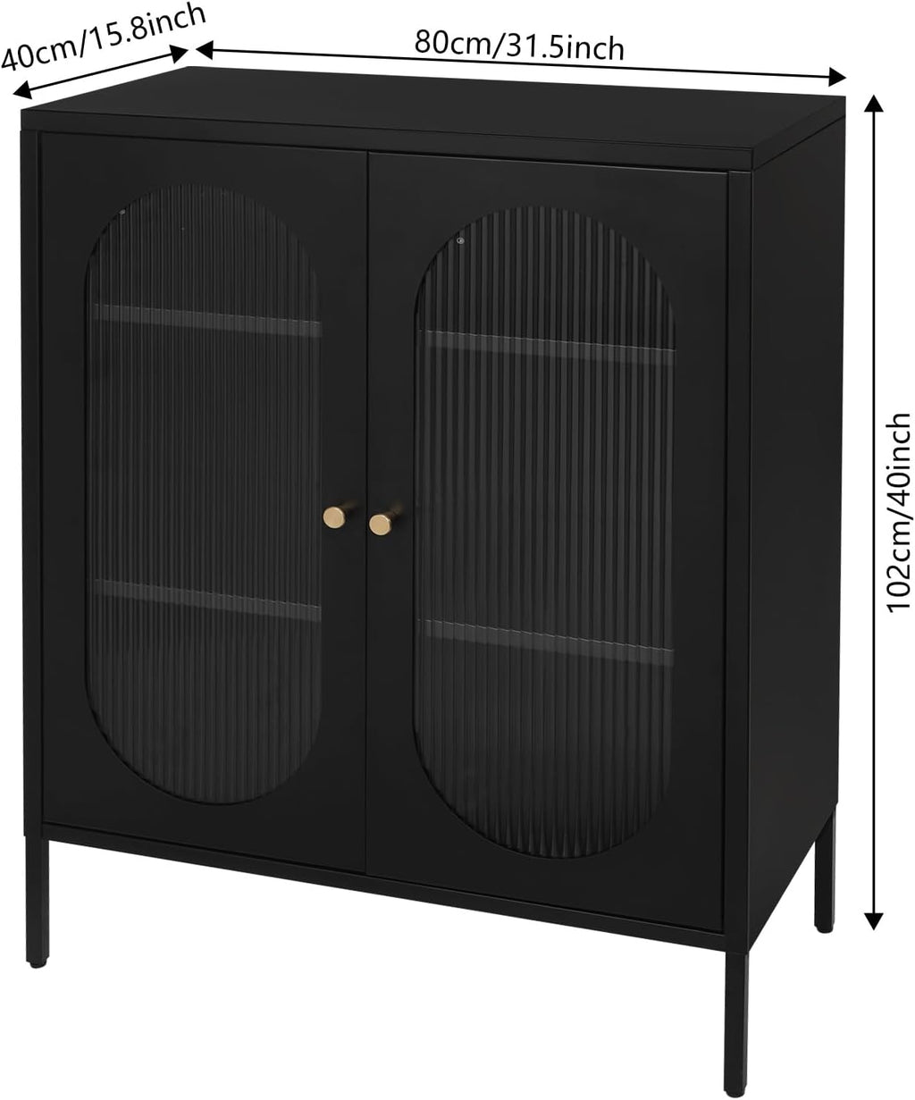 Xuthusman 3 Tier Floor Storage Cabinet, Freestanding Storage Unit with Adjustable Shelves, Magnetic Doors Kitchen Accent Cabinet Kitchen Organizers and Storage for Bathroom（Black）