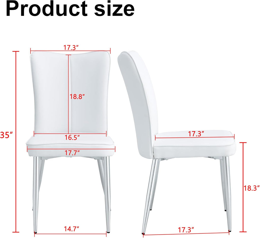 Dining Room Chairs Set - 2x Modern Faux Leather High Back Armless Chairs, Chrome Legs, Upholstered for Home, Living Room
