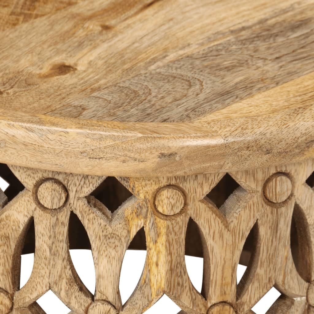 2 Piece Coffee Table Set Solid Mango Wood Round Nesting End Tables for Living Room Brown