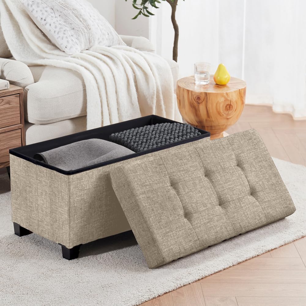 Ornavo Home 30" Large Storage Ottoman Bench with Legs, Taupe | Foot Rest Stool; Ottoman with Hidden Storage; Ideal for Bedroom, Living Room, Entryway or Home Office