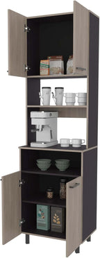 White Oak and Wengue Kitchen Pantry with Open Storage and 4 Doors | Combines white oak and wengue finishes with four doors and open storage