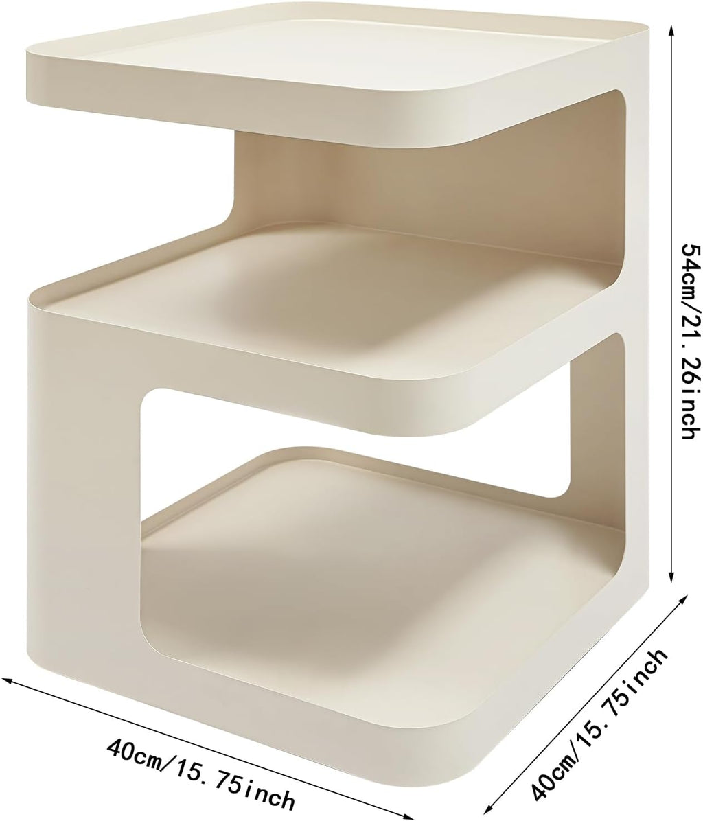 Modern Metal Side Table with Storage - No Assembly Small End Table & Nightstand for Bedroom,Living Room,Couch - Compact Accent Table for Small Spaces,Durable Bedside Table (Cream)