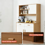 Kavie Kitchen Pantry Cabinet, Large-Capacity Sideboard with Open Shelf, Doors & Drawers, Wide Countertop for Appliances, Freestanding Cabinet for Kitchen (Natural+White,31.5" L*14.1" W*66.9" H)