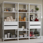 Madesa Kitchen Pantry Storage Rack with 4 Drawers and Open Shelves 78" L Multiuse Modular Cabinet for Kitchen Organization - White