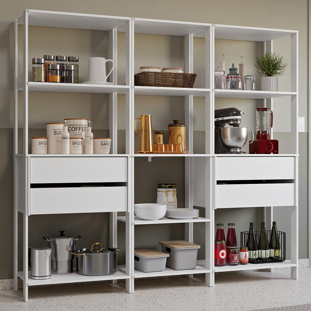 Madesa Kitchen Pantry Storage Rack with 4 Drawers and Open Shelves 78" L Multiuse Modular Cabinet for Kitchen Organization - White