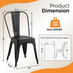 Metal Dining Chairs with Backrest, Stackable, Matte Black, 6 Pack | Easy Assembly, Non-Slip Feet, 330 lb Capacity, Kitchen, Restaurant, Cafe, Pub, Covered Patio
