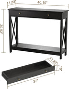 Treocho Black Console Table with Drawer and Storage Shelves, Foyer Sofa Table Narrow for Entryway, Living Room, Hallway | Entryway, Living Room, Hallway, Antique, Black