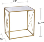 HomeStock Mirror Top End Table - Geometric Metal Base - Modern Living Room Side Table - 23" W x 16" D x 24" H