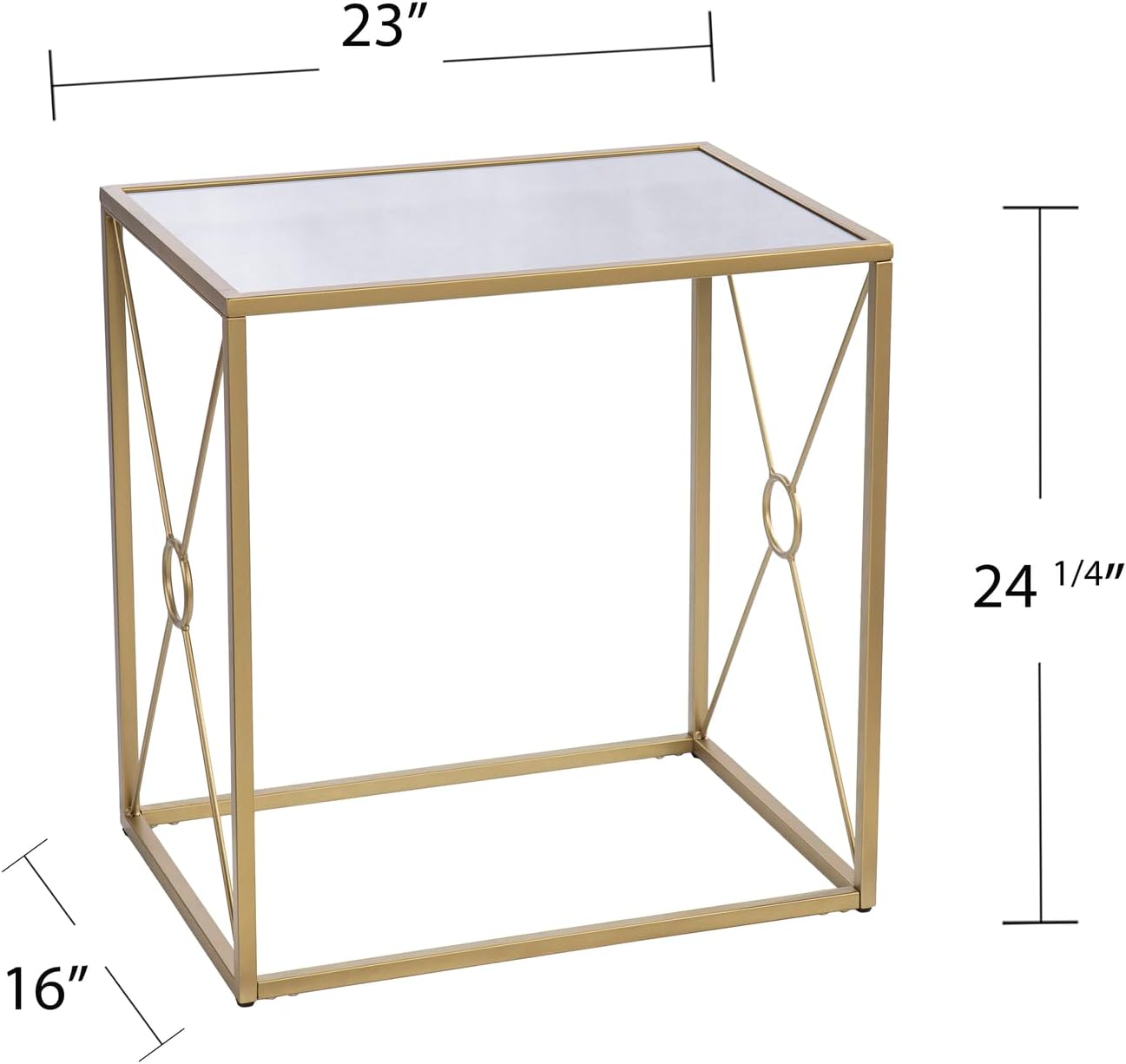 HomeStock Mirror Top End Table - Geometric Metal Base - Modern Living Room Side Table - 23" W x 16" D x 24" H