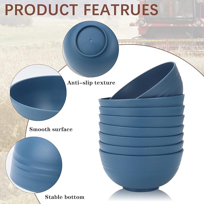 Homienly Unbreakable Cereal Bowl Set 26 OZ, Premium Wheat Straw Bowls Set of 8, Microwave and Dishwasher Safe Bowls, Dessert Bowl for Kitchen, Serving Soup, Unbreakable Oatmeal Bowls(Blue, 26 OZ)