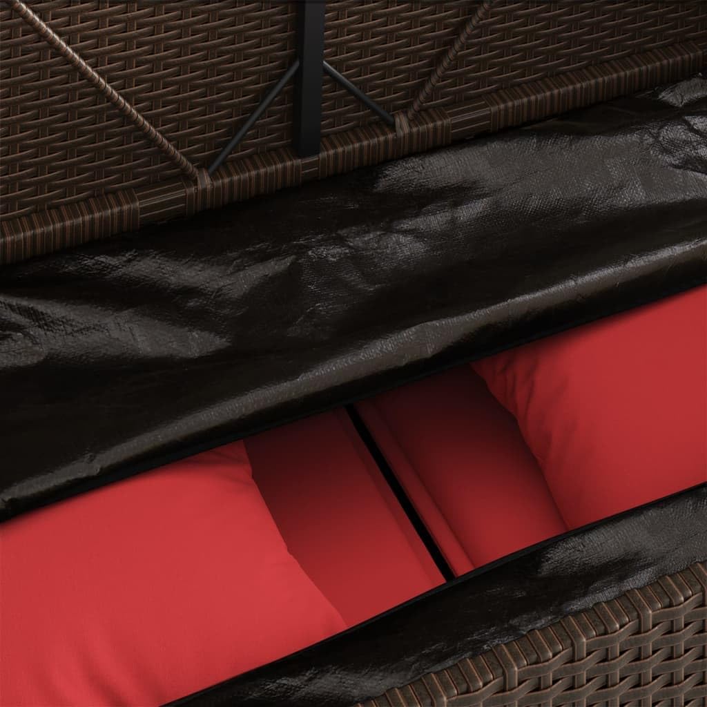 Brown Poly Rattan Patio Storage Bench with Cushions, Outdoor Seating with Waterproof Bag and Gas Spring Lid