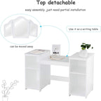 GOFLAME Kids Vanity Table, 2 in 1 Detachable Design with Dressing Table and Writing Desk, Princess Style, White MDF and Plastic Mirror, 42"×16"×46" (L×W×H), 2 Oversized Shelves, 3-Panel Mirror