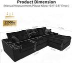 Black Corduroy Ottoman Footrest, Modular Cloud Couch Ottoman with Memory Foam, Upholstered Foot Stool for Living Room, Movable Sectional Ottoman, No Assembly Required
