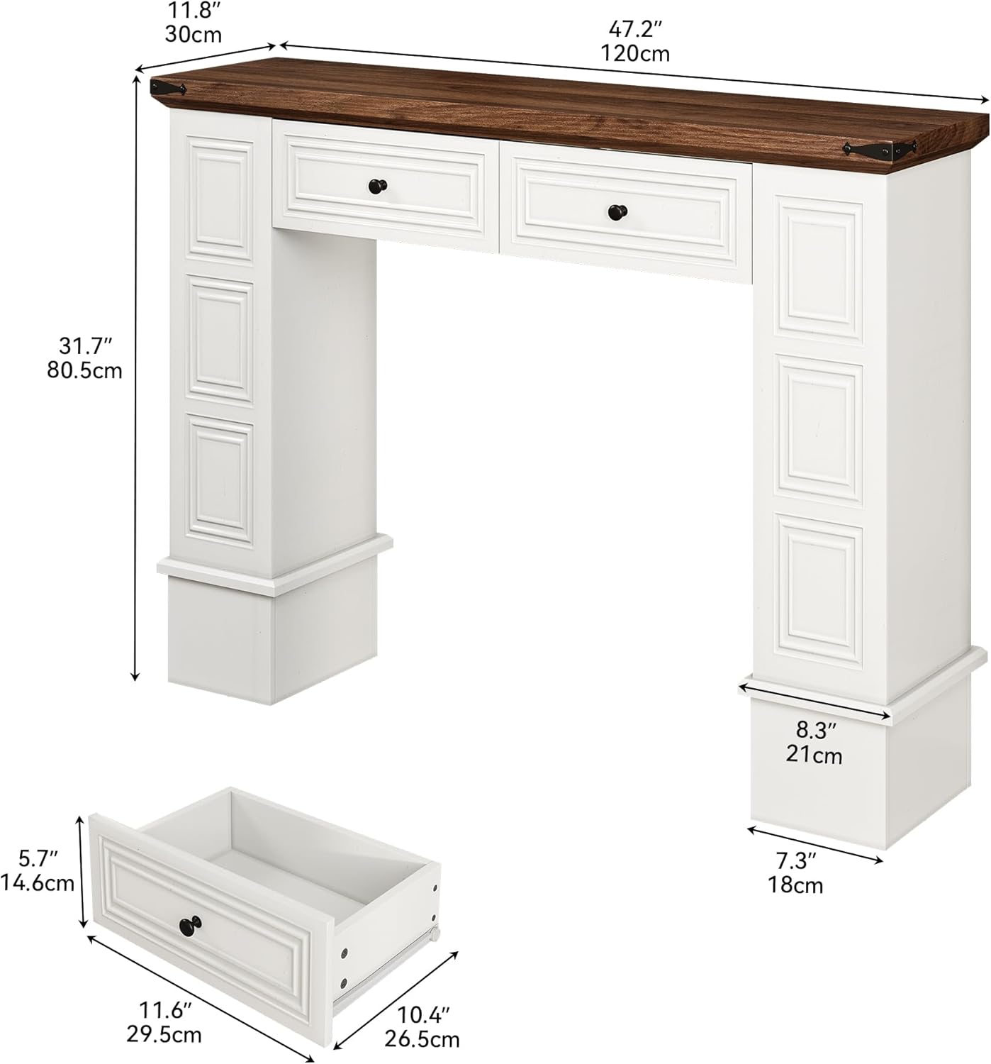 YITAHOME Farmhouse Console Table for Entryway with Storage, Narrow Long Sofa Table Furniture with Non-tip Kit, Behind Couch Table for Hallway, Living Room & Bedroom, Off White & Walnut