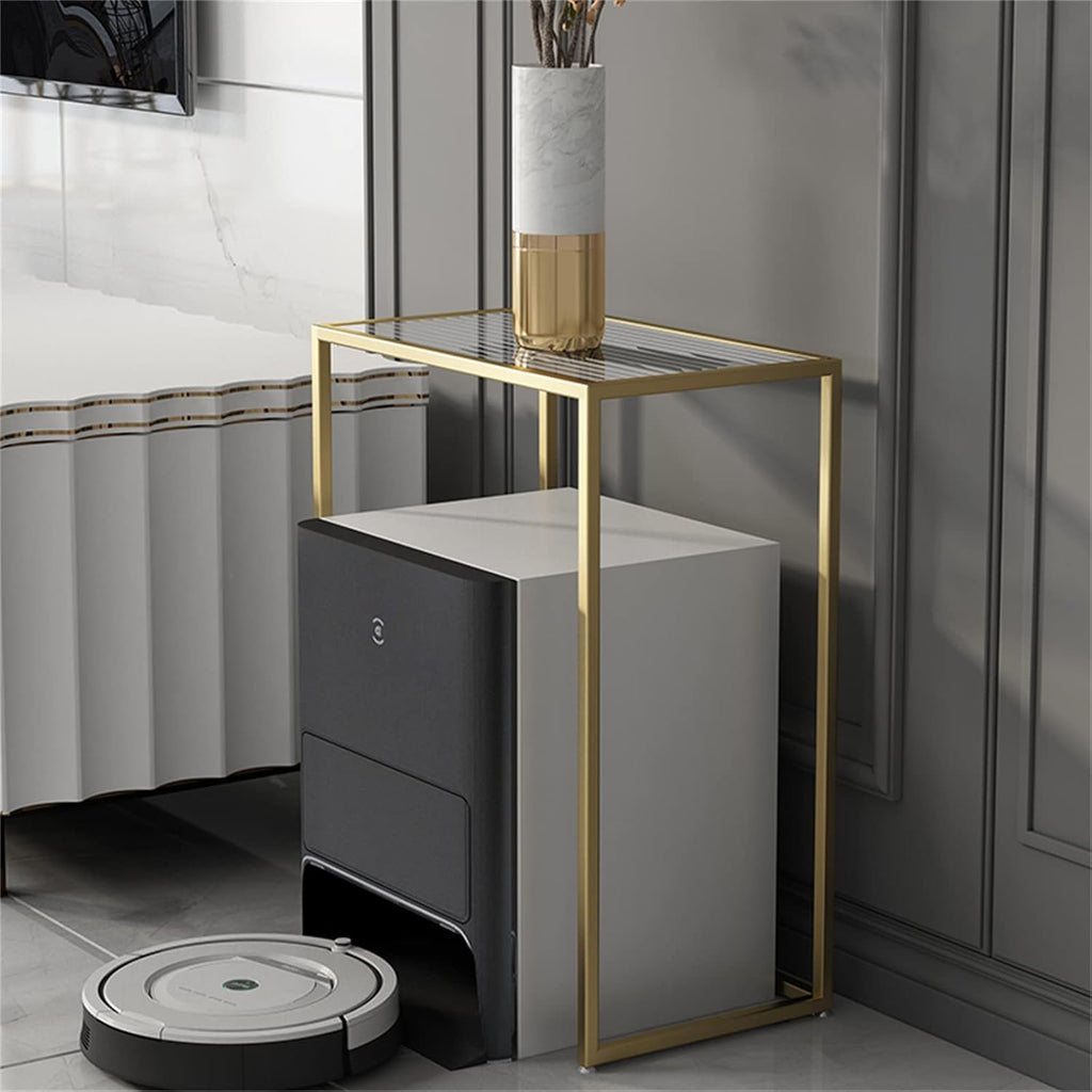 Tall Telephone Stand, Slim Side Table Narrow End Table Rectangular Glass Coffee Table Waterproof Storage Tables for Living Room, Office and Hallway，White 50 * 40 * 65cm