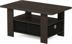 Furinno Andrey Coffee Table, Small Modern Center Table with Storage and Bin Drawer, Side Table for Living Room, Bedroom, Home Office, Dark Brown