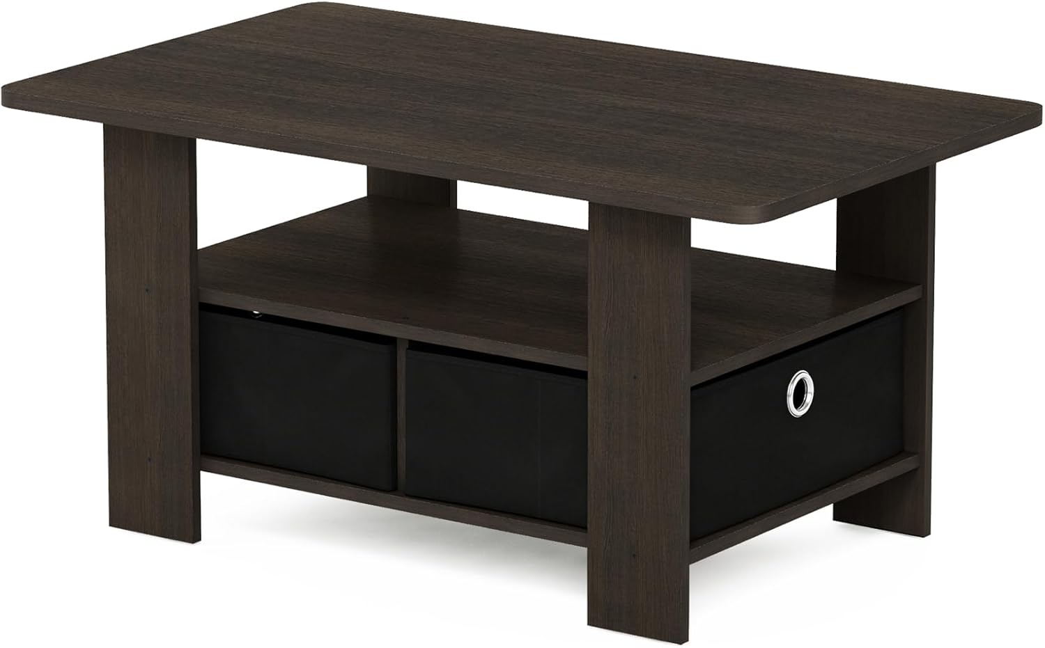 Furinno Andrey Coffee Table, Small Modern Center Table with Storage and Bin Drawer, Side Table for Living Room, Bedroom, Home Office, Dark Brown