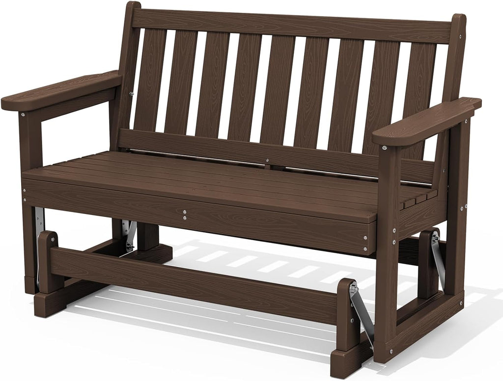 SERWALL 2-Person Glider Bench, HDPE, Weather-Resistant, Coffee