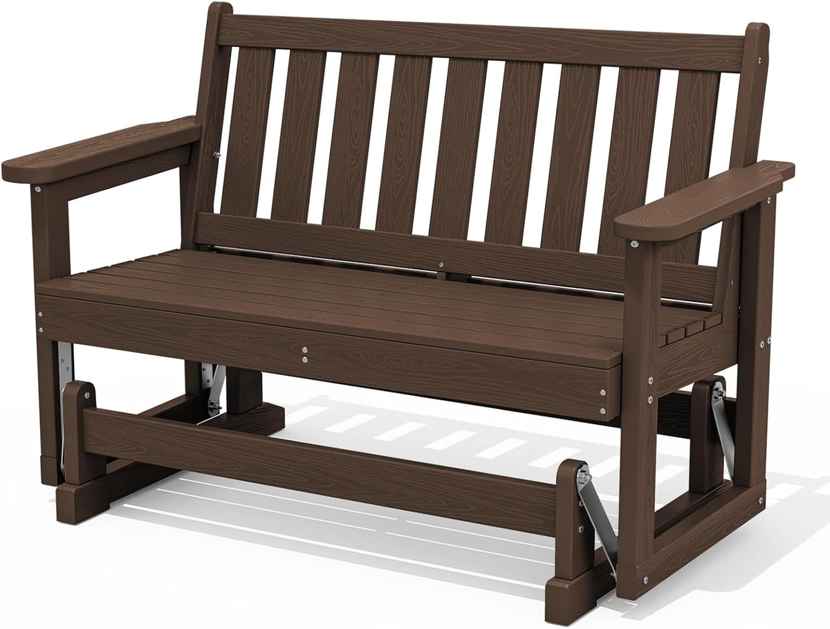 SERWALL 2-Person Glider Bench, HDPE, Weather-Resistant, Coffee