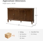 HULALA HOME Mid-Century Modern Sideboard Cabinet, 4-Door Storage Buffet, 58" W x 15.75" D x 32.2" H, Adjustable Shelves, Solid Rubberwood Legs(Walnut)
