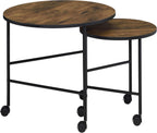 Vintage Oak and Black 2 Piece Nesting Tables with Brown+Black | Nesting tables with vintage oak and black finish for rustic elegance